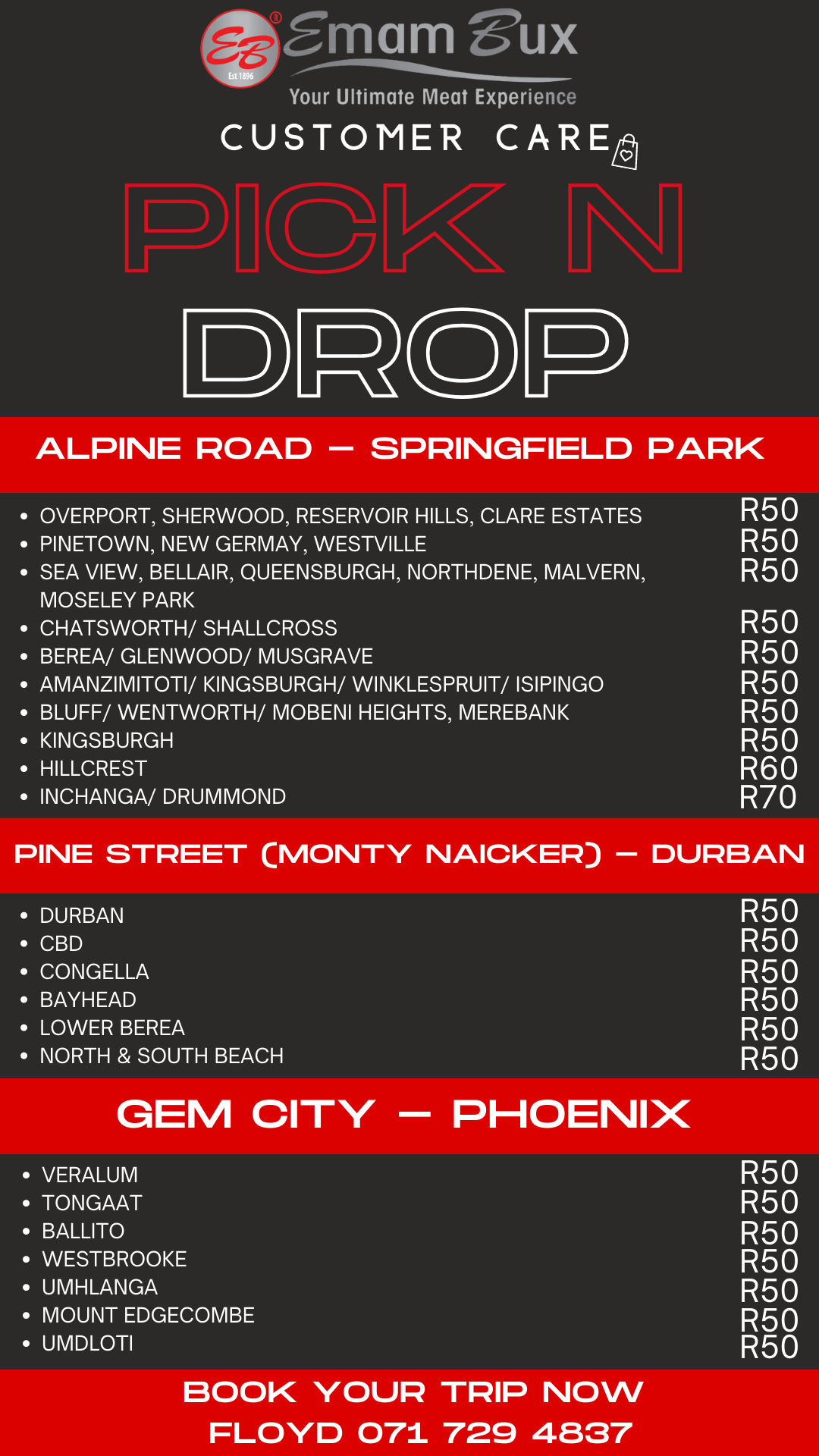 Pick n Drop - Price List
